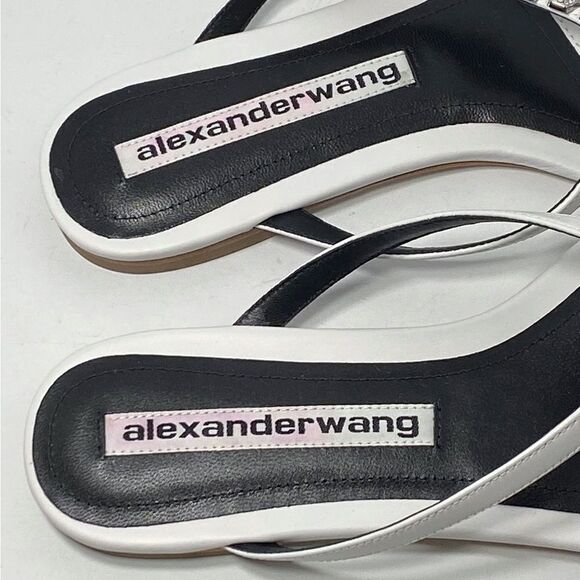 Alexander Wang Ivy Rhinestone Logo Leather Thong Sandals size 37.5 - Picture 3 of 12